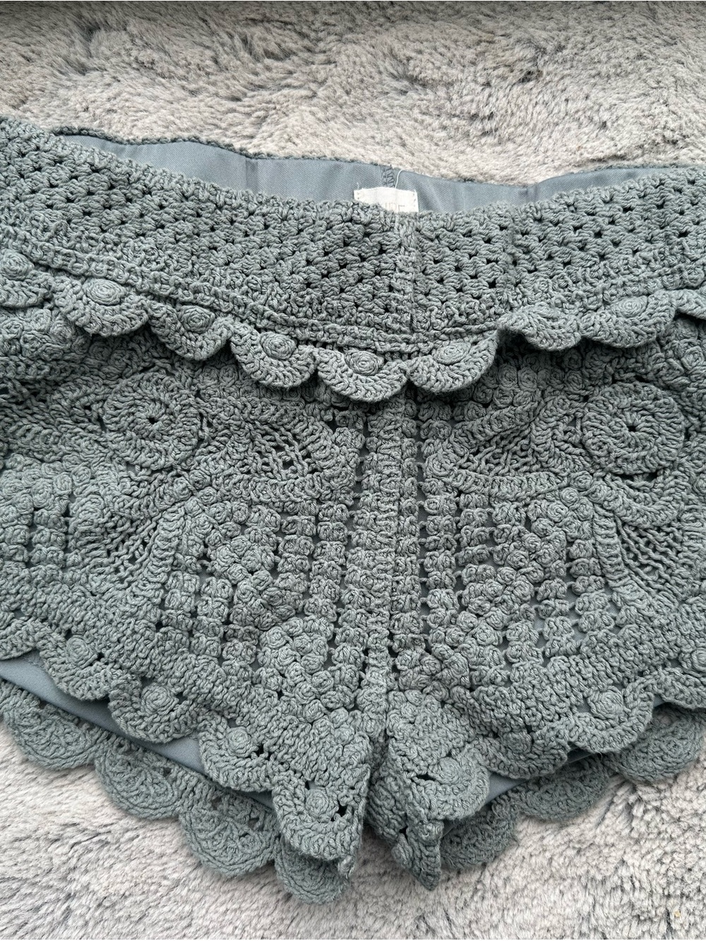 Boho Crochet Lace Shorts Sage Green Scalloped Festival Cottagecore Medium